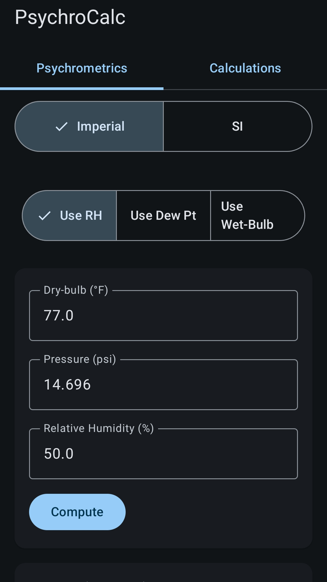 Simple psychrometric calculations